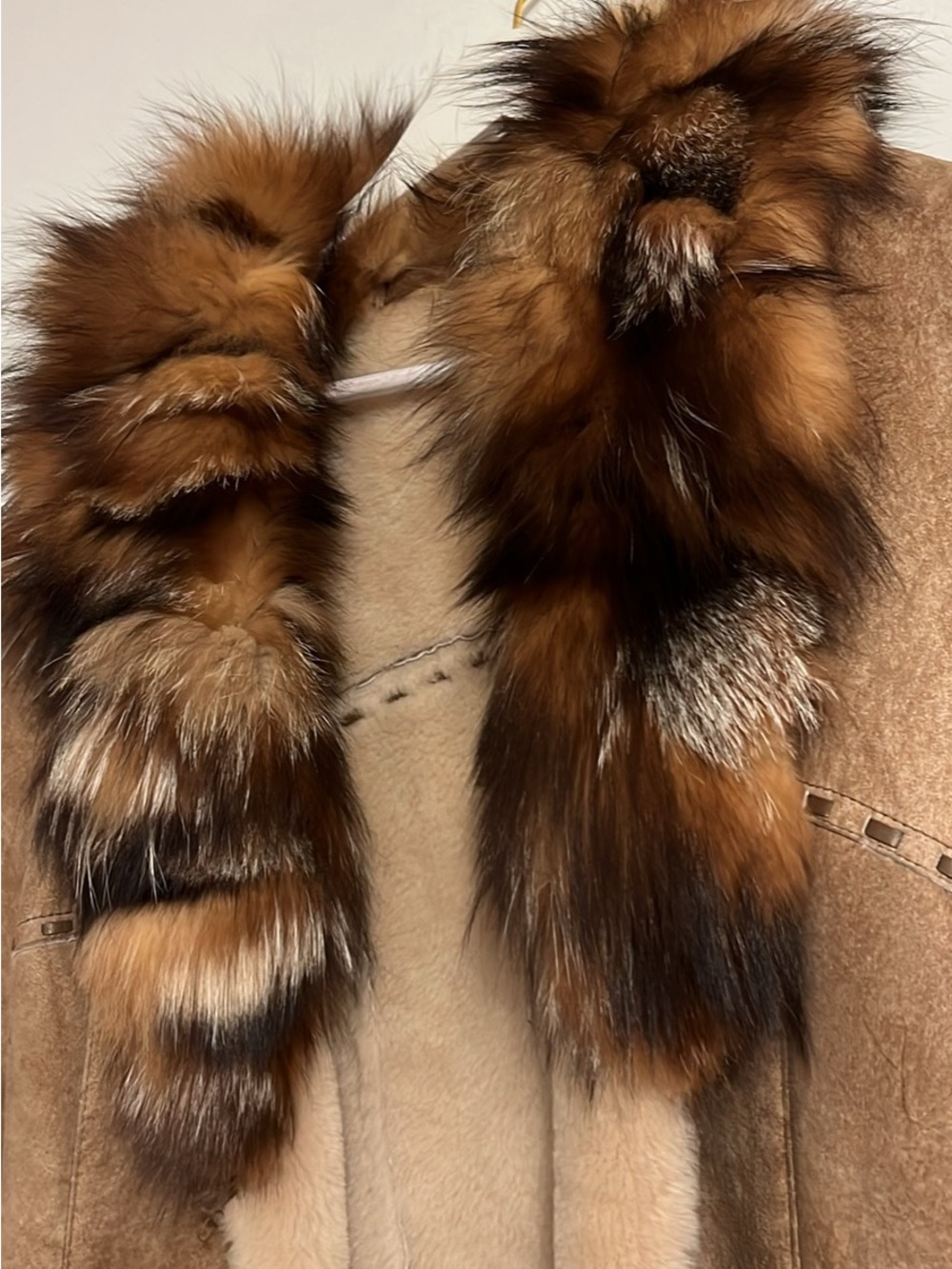 Women's Brown Shearling Coat with Fur Trim - Picture 2 of 6